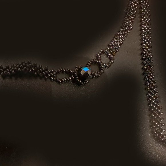 Hand beaded hummingbird necklace. 28".  Multicolor. Enhanced with pearl beads. - Picture 3 of 5